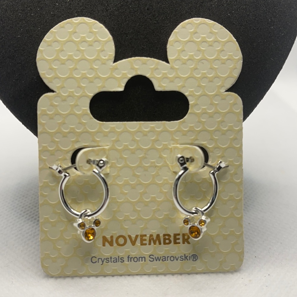 Disney parks hoop earrings, November birthstone Mickey head, Swarovski